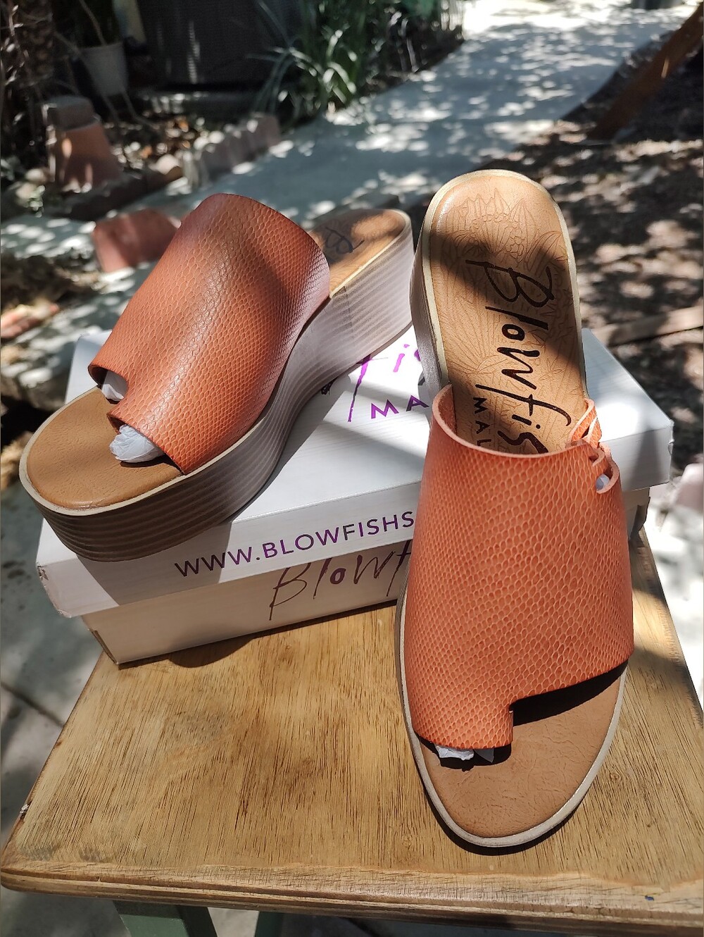 Blowfish Orange Textured Slip-On Mule Sandals
